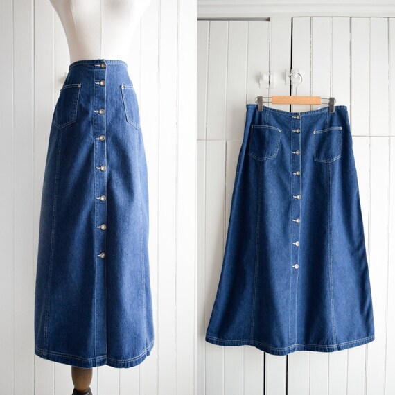 Jupe longue en jean boutonnee sur le devant 31w Etsy Canada