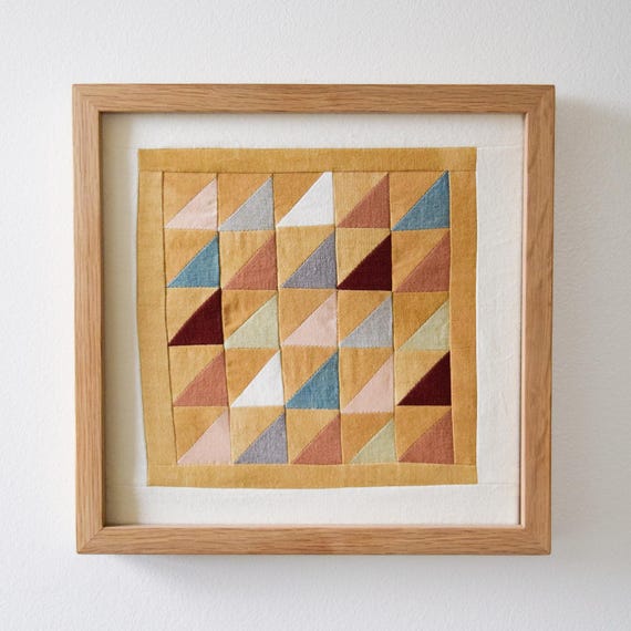 Textile painting — Naturally dyed improv-quilted wall hanging with handmade oak frame