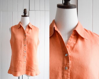 sleeveless coral linen blouse | m