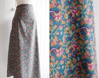 teal floral cotton midi skirt | 34w