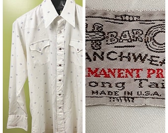 H bar C Ranchwear Shirt sz XL White Western Vintage 80's Polyblend