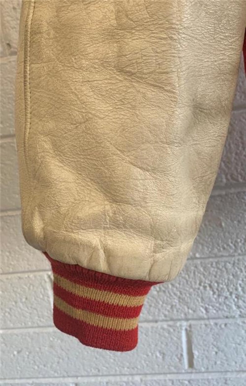 Vintage 1960/'s College Letterman Jacket Sz Large Red /& White Leather KEX Ed