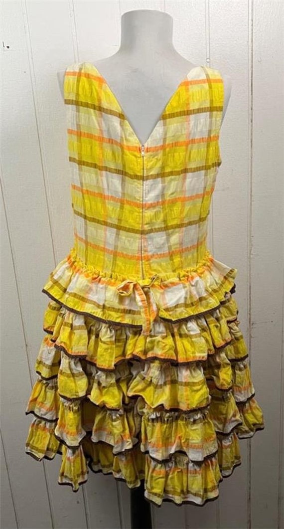 Vtg 50's Swing Dress sz Medium Yellow Ruffled Pla… - image 2