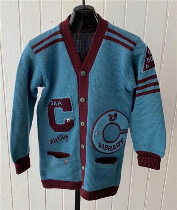 Englewood Letterman Sweater sz L 1950's Blue & Mar