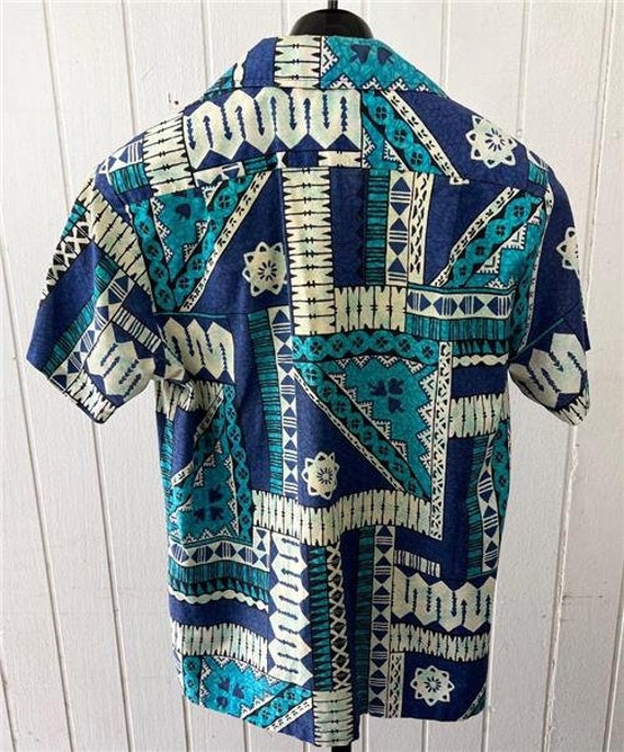 Vtg 70's Hawaiian Shirt sz Medium Blue Tropical B… - image 2