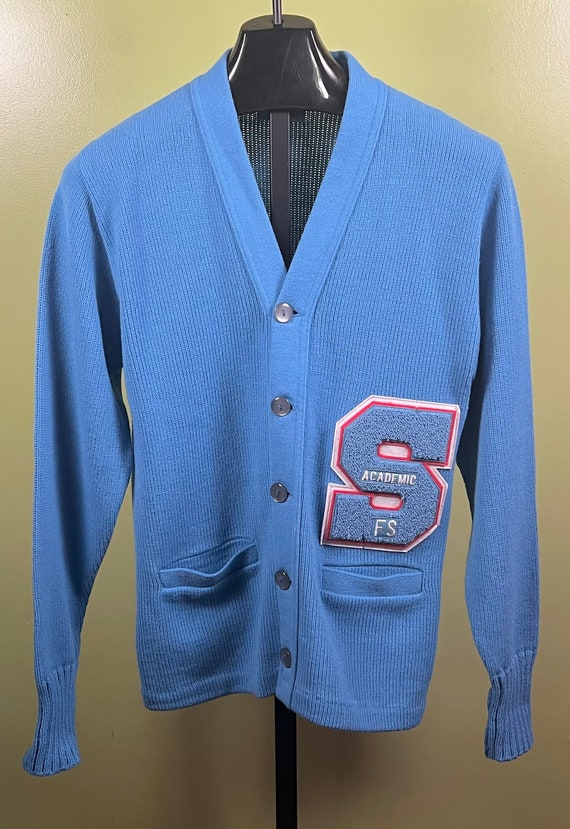 Vtg 1980’s BRISTOL Letterman Sweater sz 38 Lite Bl