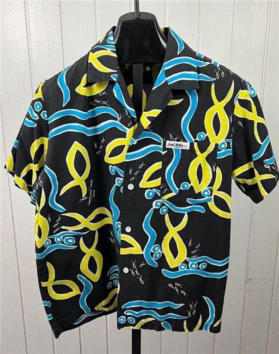 Vtg 80's Hawaiian Shirt sz XL Button Front Fish Su