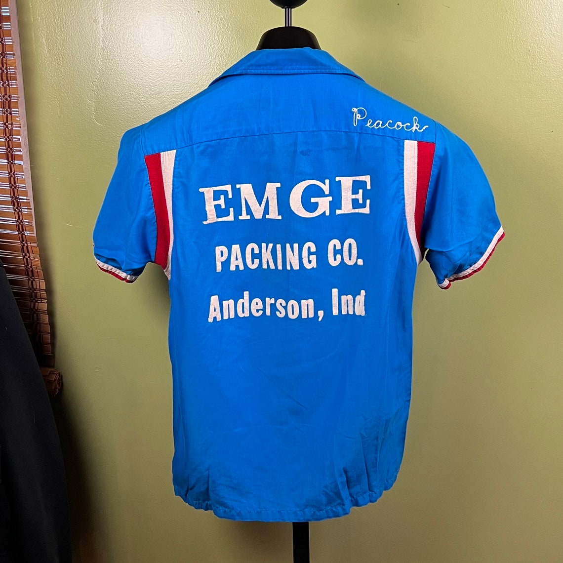 HILTON Bowling Shirt with Back Print, Made in USA, Men's M Vintage Second Hand