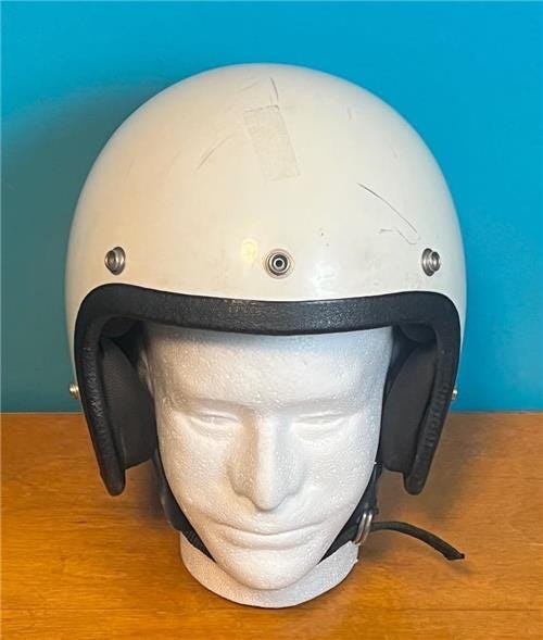 Vtg 70's Open Face Motorcycle Helmet and Leather Chin Strap Liner