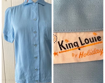 Vtg 50's Womens Bowling Shirt King Louie sz 32 Blue Loop DeadStock