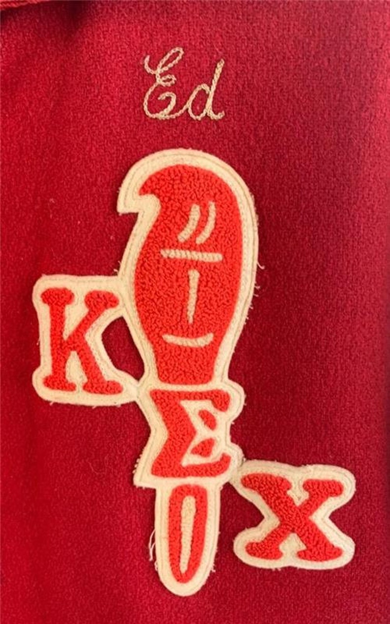 Vintage 1960/'s College Letterman Jacket Sz Large Red /& White Leather KEX Ed