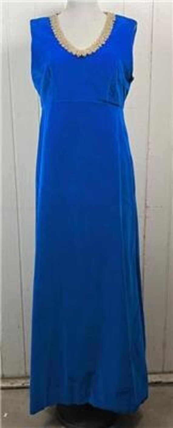 Vtg 1960's Maxi Long Dress sz Medium Blue Velvet … - image 1