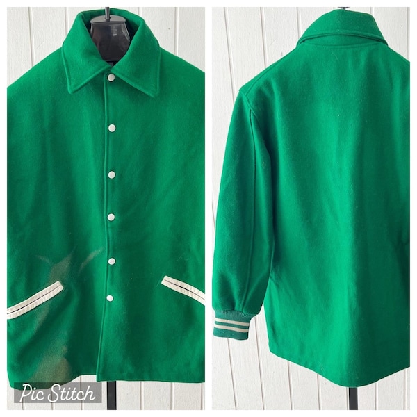 Kandel Car Coat sz 42 Green Jacket 60's Clicker Vtg Letterman Long Wool