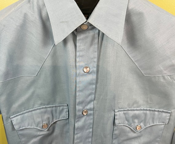 Vtg 70's Western Shirt by Round Up sz SM Lt. Blue… - image 4