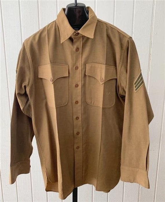 WW2 US Army Dress Shirt Sz 6 Vtg WWII Tan Sergeant by Etsy