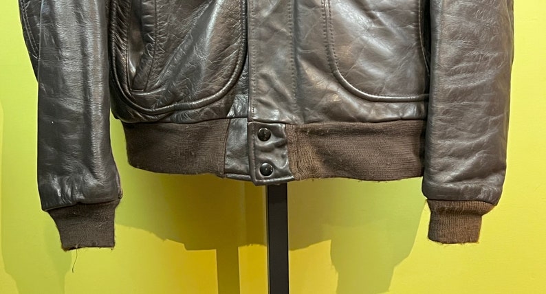 Vtg 1960's COOPER Leather Bomber Jacket Sz 34R Brown IDEAL Pull Fur