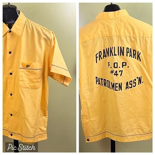 Vintage Hilton Bowling Shirt Size M 1970's Yellow S/S 