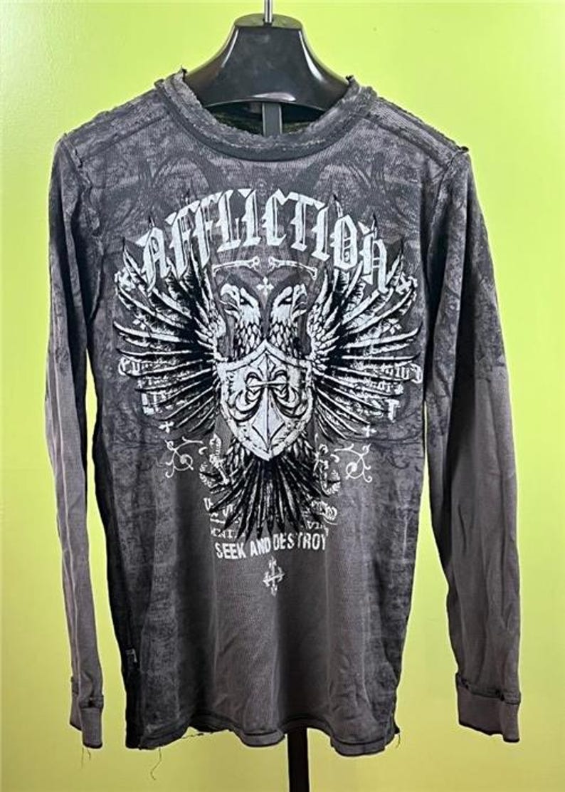 Vintage 1990's Affliction Thermal Shirt Size X-large Black Reversible L ...