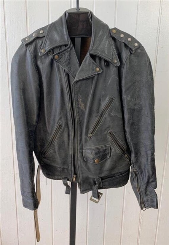 Vtg GRAIS Leather Jacket sz 42 40's Motorcycle Sty