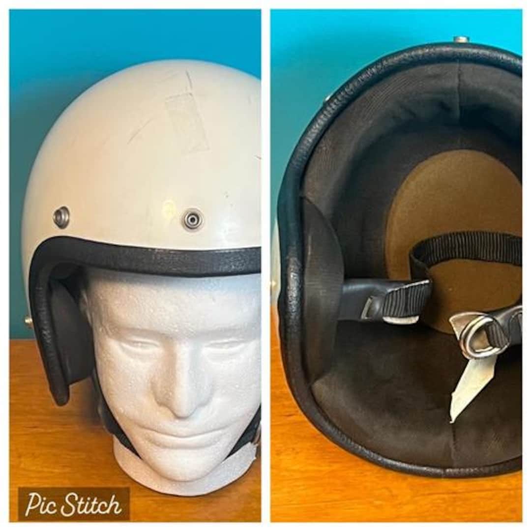 Vtg 70's Open Face Motorcycle Helmet and Leather Chin Strap Liner White -  Etsy