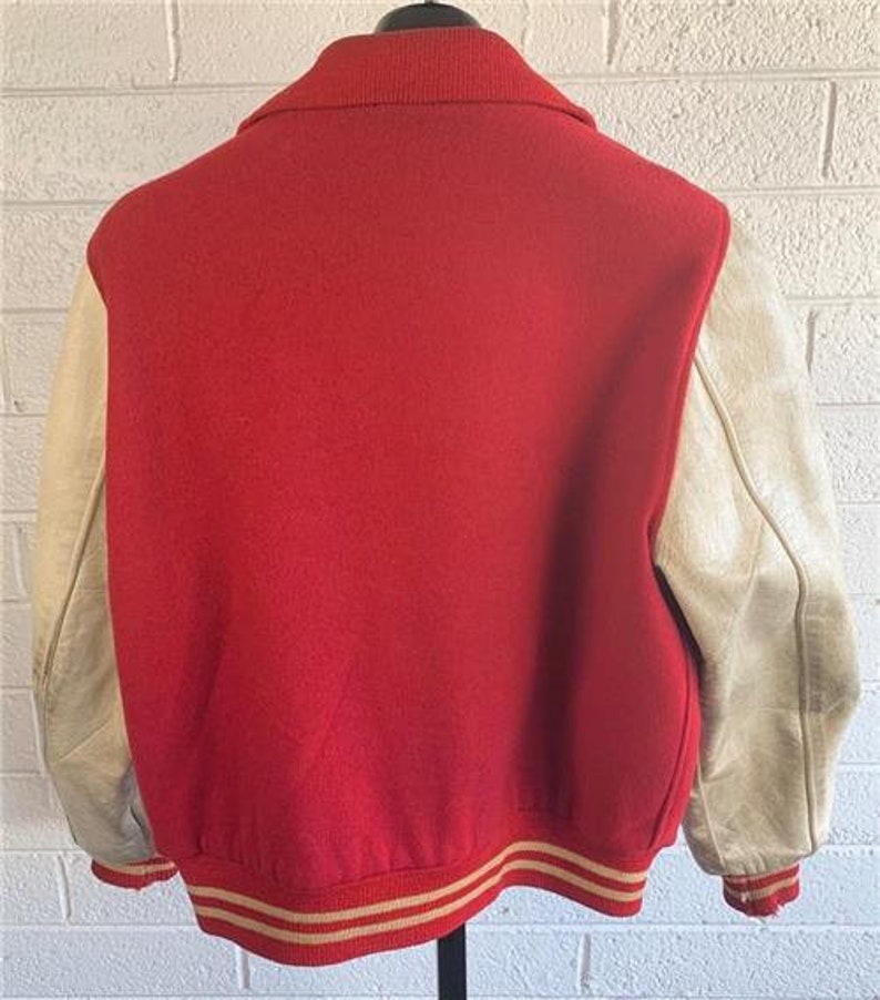 Vintage 1960/'s College Letterman Jacket Sz Large Red /& White Leather KEX Ed