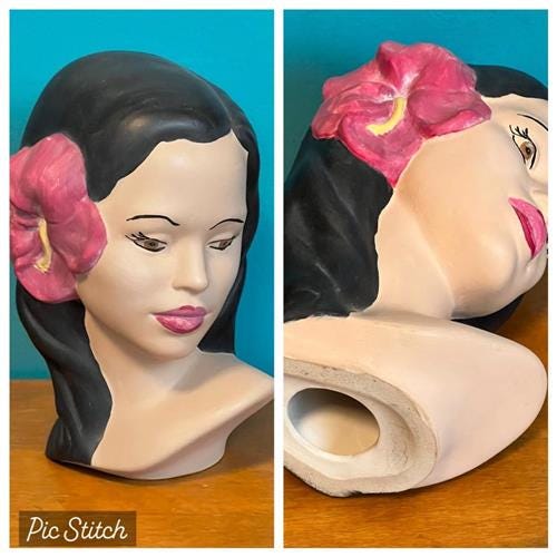 1950 MARWAL HAWAII HULA HEAD・HULA BUST Original Vintage Marwal Hawaiian Hula Girl Head, Pink