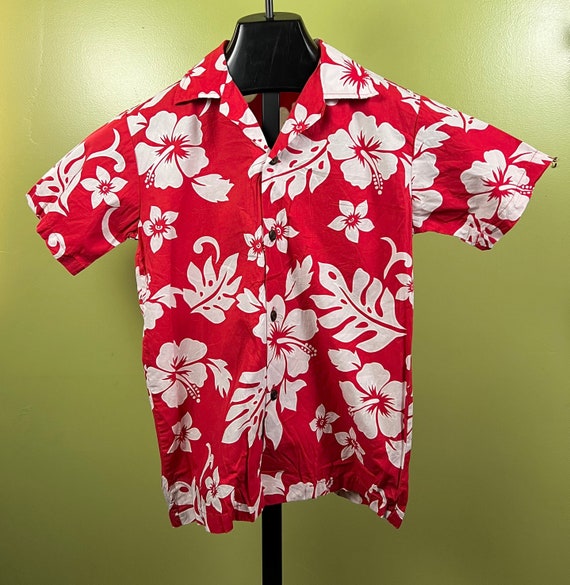 Vintage 1970's Kids Alohawears Shirt sz 12 Red Fl… - image 2