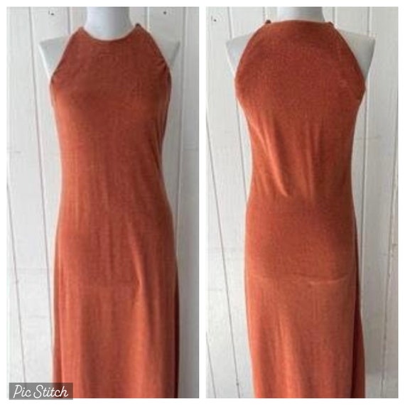 Vtg 1970's Long Terry Cloth Dress sz Small Sienna - image 1