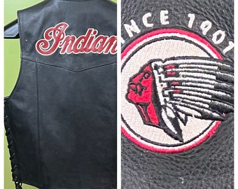 Vtg 80's Indian Motorcycle Vest sz SM Black Leather