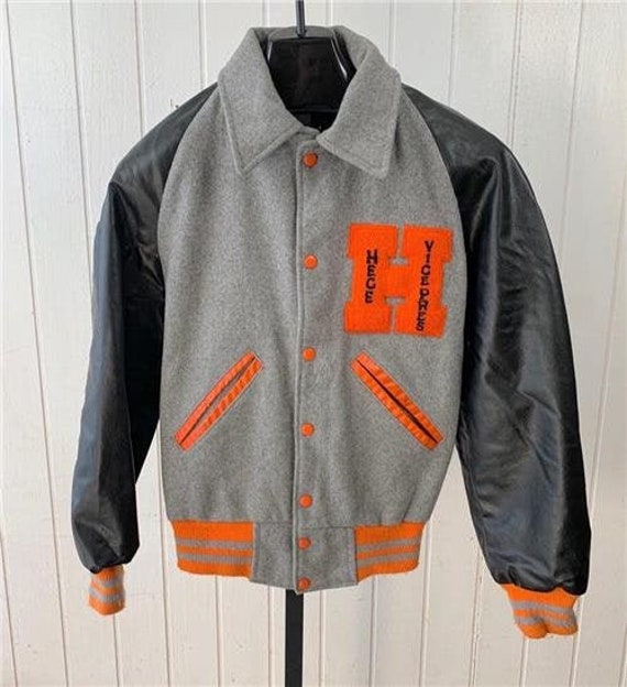 Vtg 50's Letterman Jacket Sz Medium Grey Orange &
