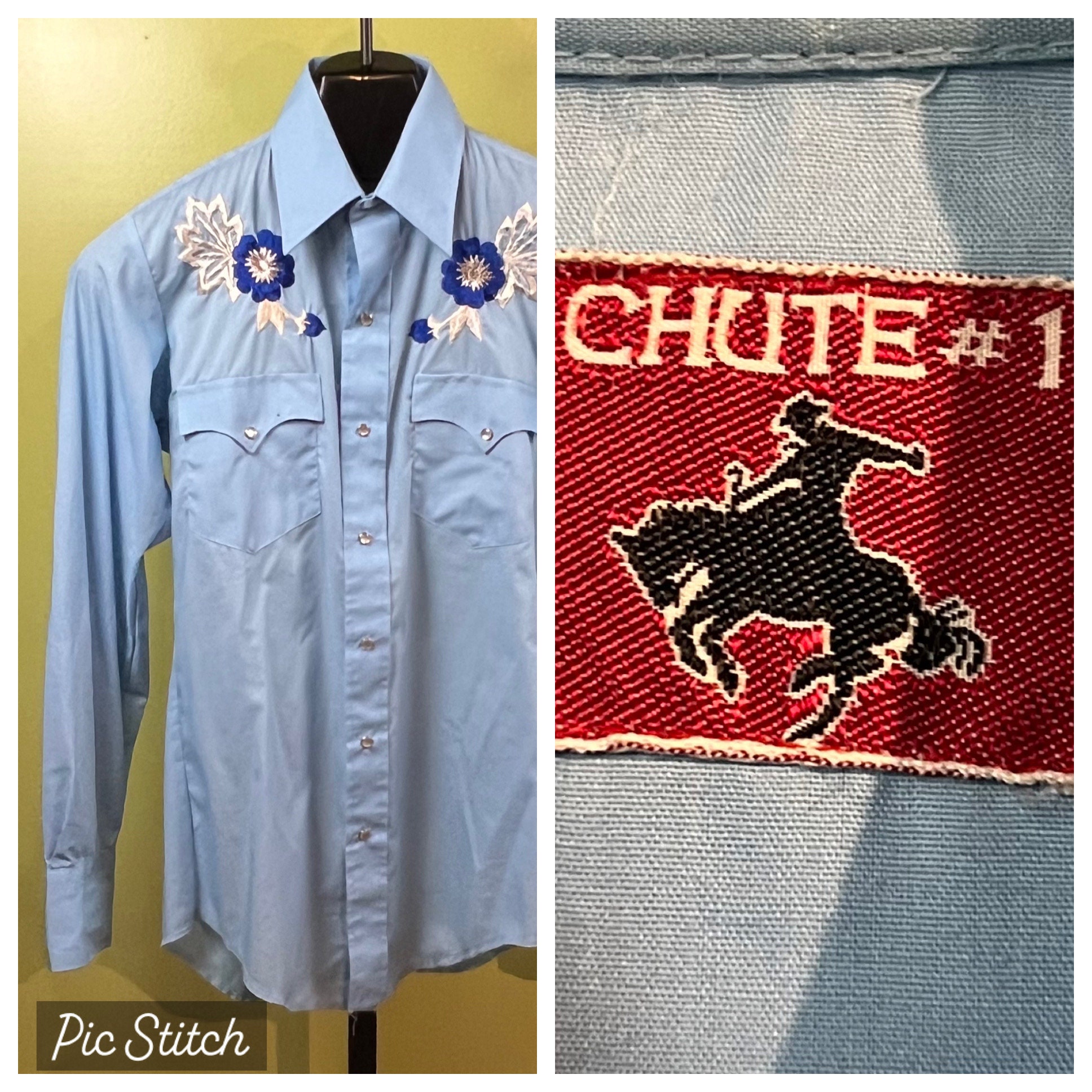 Chute #1 Shirt Sz Small Lt Blue Western Vintage 80's Chute #1 Shirt Sz Small Lt Blue Western Vintage 80's