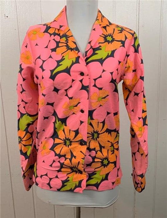 Vtg 60's Lady Manhattan Hawaiian Top sz 12 Pink Or