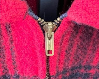 Vtg 50's Winter King Jacket Sz Large Red Black Plaid TALON