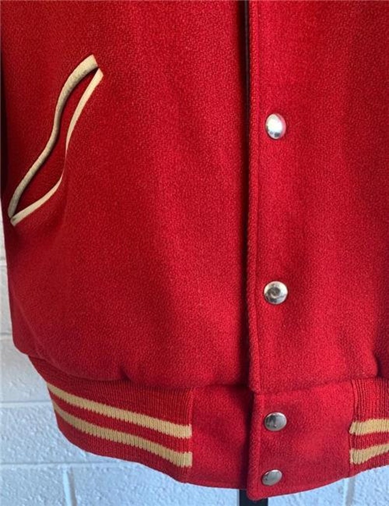 Vintage 1960/'s College Letterman Jacket Sz Large Red /& White Leather KEX Ed