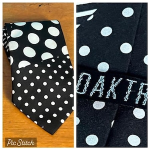 Vtg 1980s Rayon Tie by OAKTREE Black and White Polka Dots Pattern