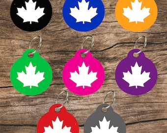 Personalized Engrave Round With Canadian Leaf Pet Tag id tag dog tag by CNATTAGS