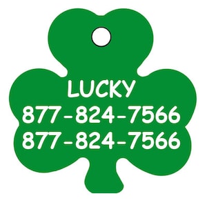 Pet ID Tags, Shamrock Irish Clover Shape, Personalized Premium Aluminum by CNATTAGS