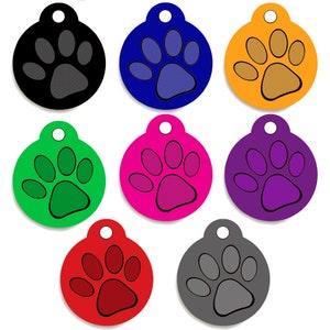 Pet ID Tags Round Paw Shape, 8 Colors, Personalized Premium Aluminum by CNATTAGS