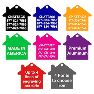 CNATTAGS Pet ID Tags House Shape, 8 Colors, Personalized Premium Aluminum