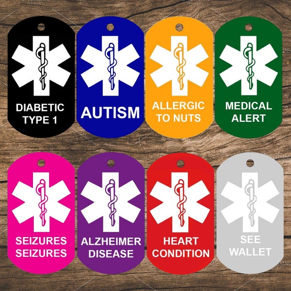 Medical Alert ID Tags | Personalized Front and Back | Medical Tags (Set of 2} by CNATTAGS