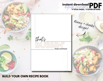 That's Bussin' Printable Recipe Book, Funny + cheeky food lovers junk journal, Evergreen weekly meal planner, Keepsake recipe page template