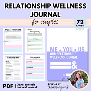 Relationship Wellness Activity Journal, Self-help workbook, printable worksheets + planner for couples, relationships, marriage, + self love