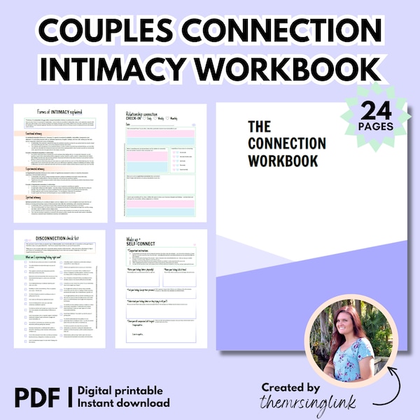 Intimacy workbook for couples, Connecting with your partner, Printable activity journal for relationships + marriage, Self guided worksheets