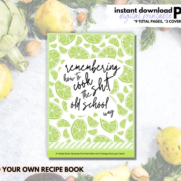 Remembering How to Cook Sh!t | A recipe book for cooking the "old school" way, Fun + Cheeky printable for food lovers, Meal planner calendar