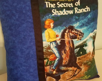 Nancy Drew pillow cover The Secret of Shadow Ranch mystery story gift booklover gift