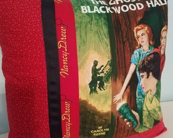 Nancy Drew pillow cover The Ghost of Blackwood Hall handmade housewarming gift for booklover vintage mystery story