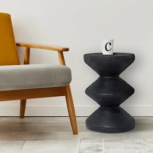 FLAME-CHAR TABLE Black Solid Wood Side Table, Shou Sugi Ban Table, Wabi-Sabi Table, Black Accent Table, Minimalist Black Side Table