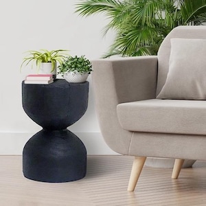 FLAME-CHAR TABLE Black Solid Wood Side Table, Shou Sugi Ban Table, Wabi-Sabi Table, Black Accent Table, Minimalist Black Side Table