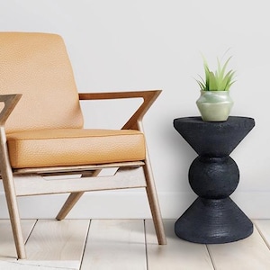 FLAME-CHAR TABLE Black Solid Wood Side Table, Shou Sugi Ban Table, Wabi-Sabi Table, Black Accent Table, Minimalist Black Side Table