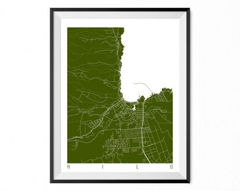 HILO Map Art Print / Hawaii Poster / Hilo Wall Art Decor / Choose Size and Color